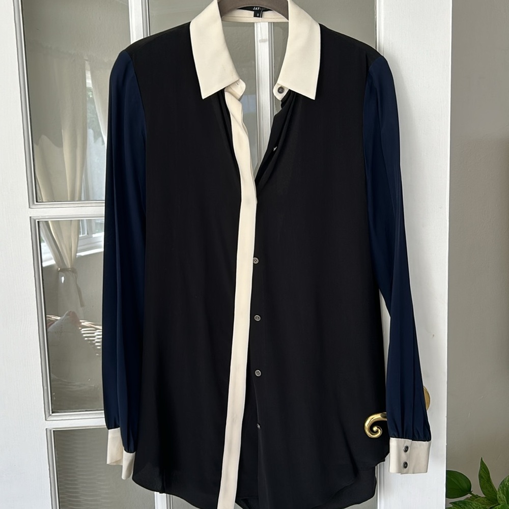 Jaygodfrey Colorblock Open Back Button Blouse - image 1